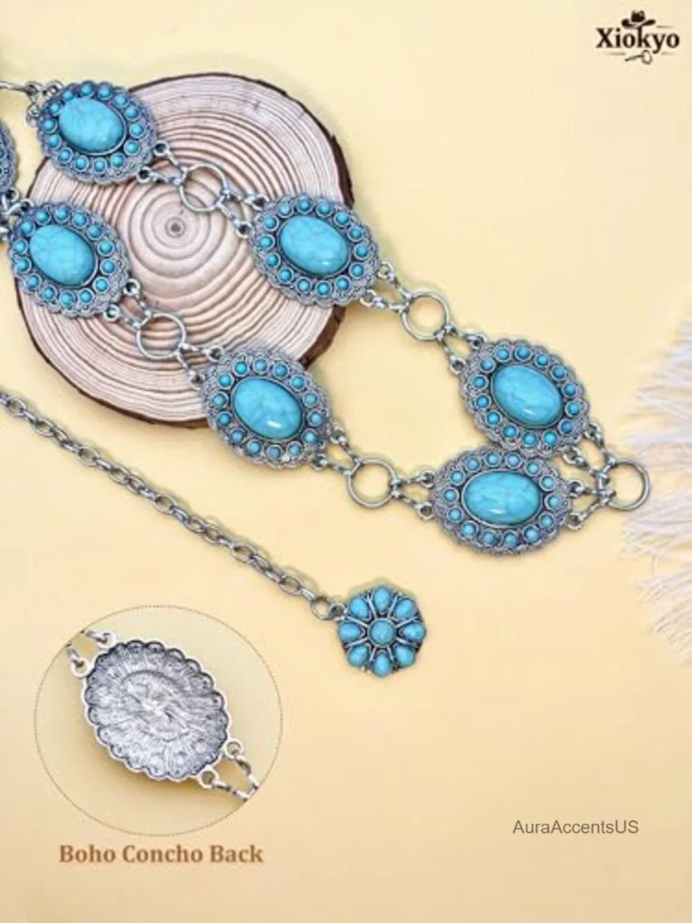Turquoise Concho Belt Silver Western Chain Cowgirl Style Women